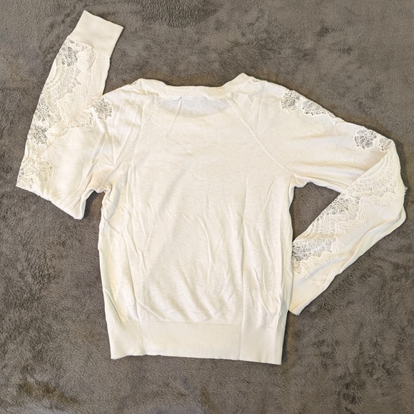 LOFT Lace Sleeve White Sweater - Picture 2 of 4